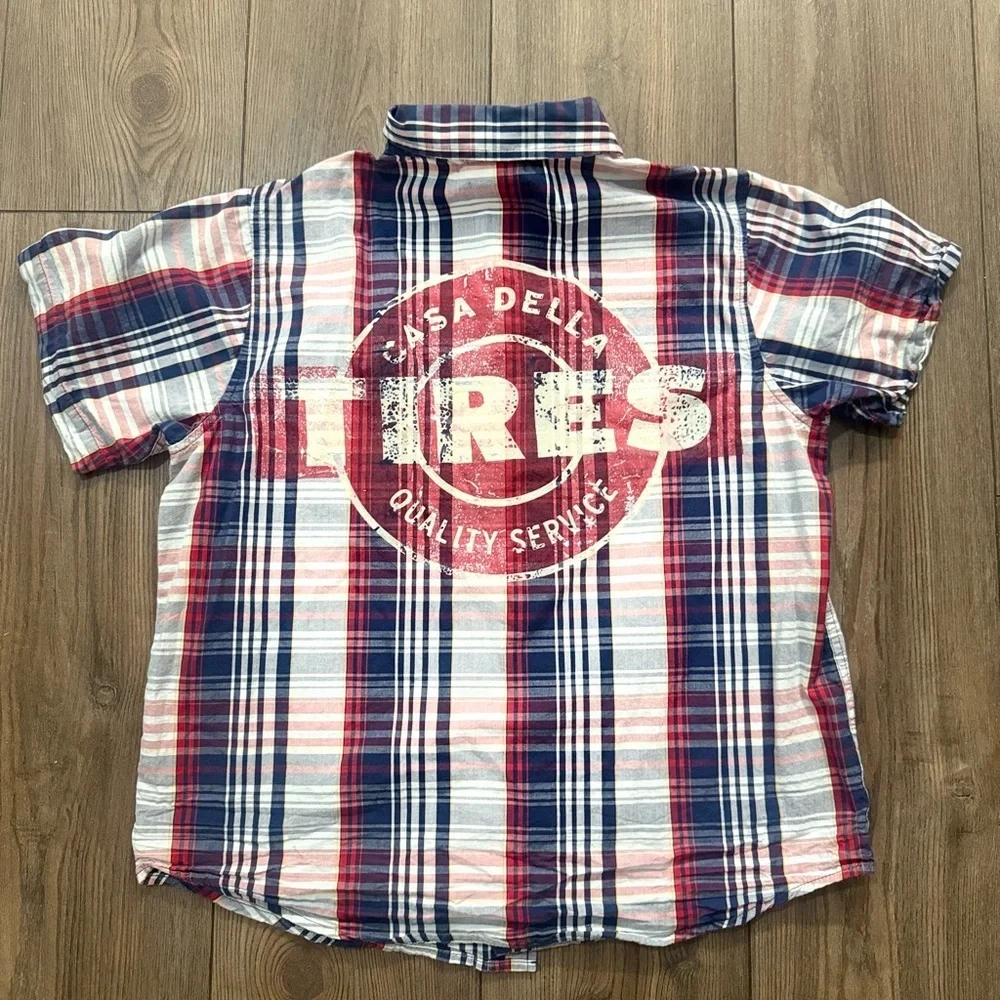 Disney Cars Lightning McQueen Plaid Button Down Shirt L 10/12 Casa Della Tires